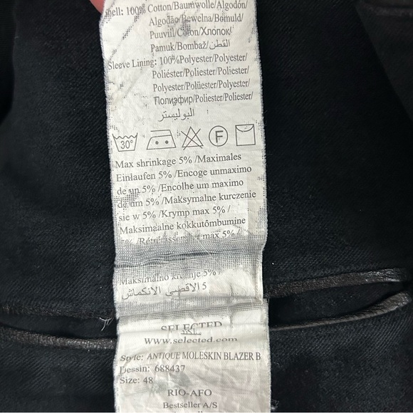 Selected Antique Moleskin Blazer Jacket Black Size 48 - Picture 15 of 16